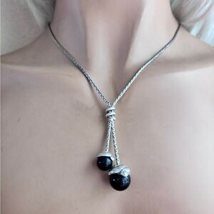Brighton Black Cherry Necklace Vintage Retired Silver Plated